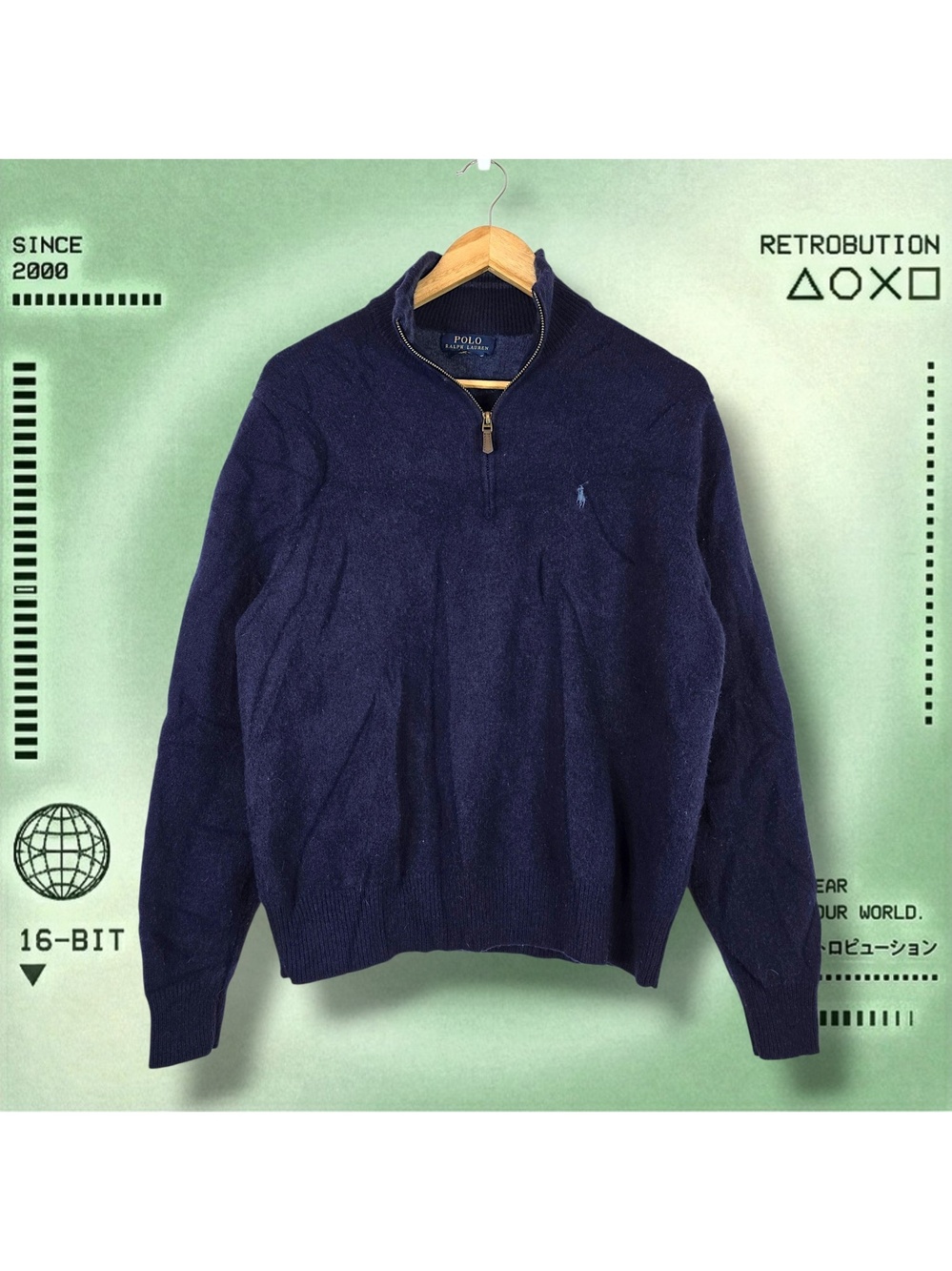 Polo Ralph Lauren Wool 1/4 Zip Knit Sweater Blue Size M